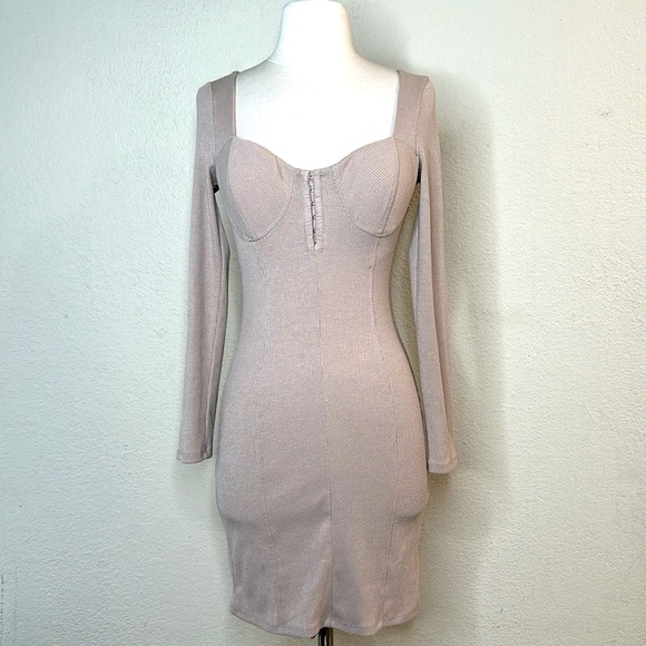 ASTR the Label Hook & Eye Bodycon Dress in Taupe Sz SML Bustier Milkmaid - Picture 10 of 14